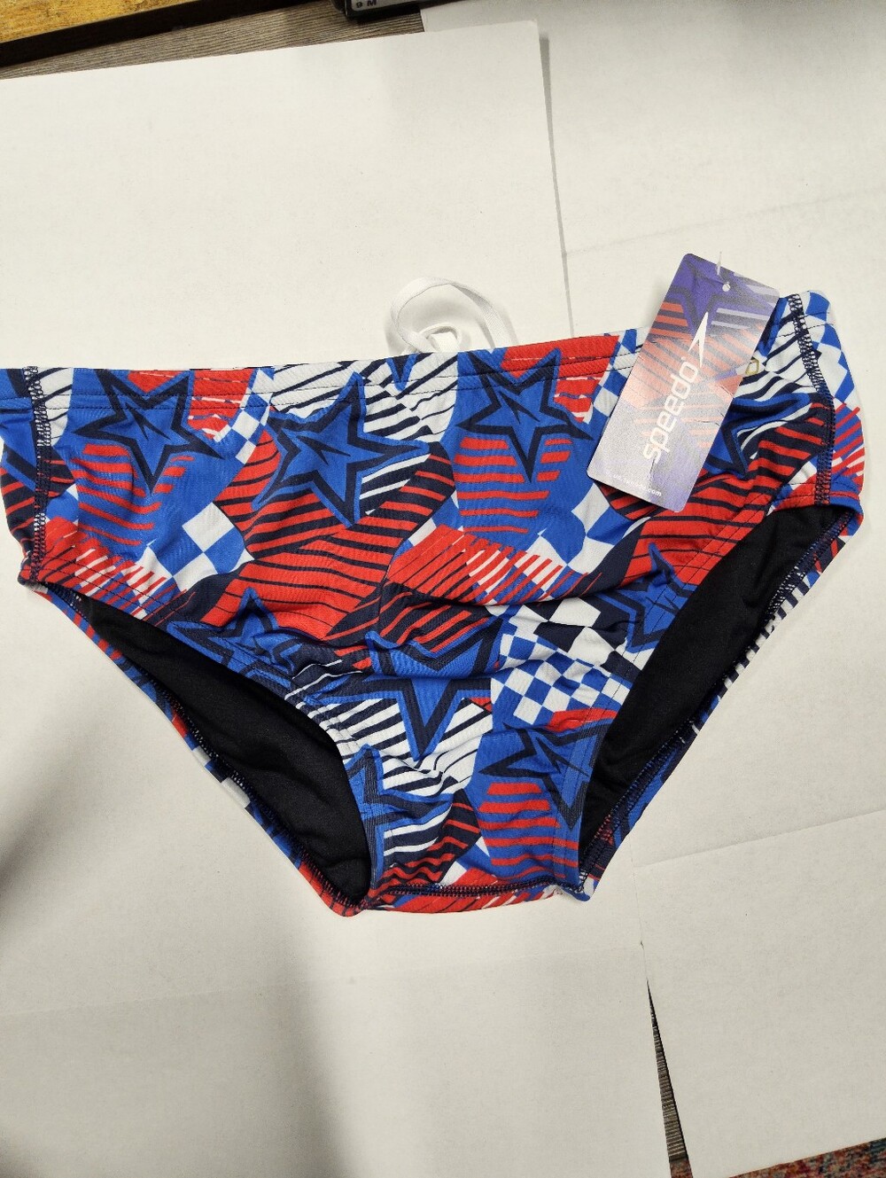 NWT Size 36 Speedo Red, Blue & White Star Pattern Swim Briefs